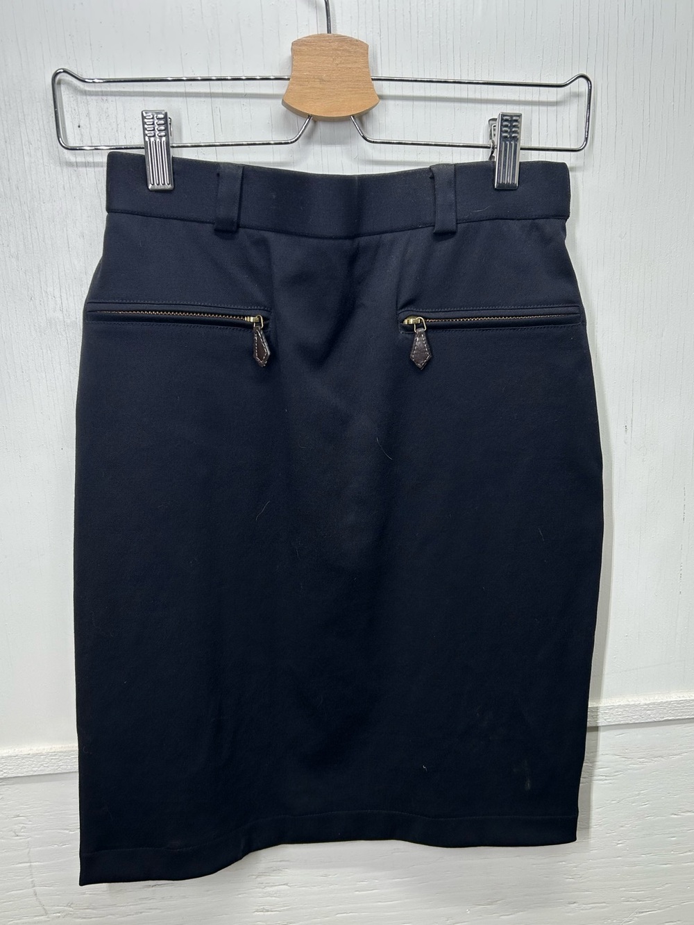 Vintage Burberry Black Pencil Skirt with Zip Pocket Accents